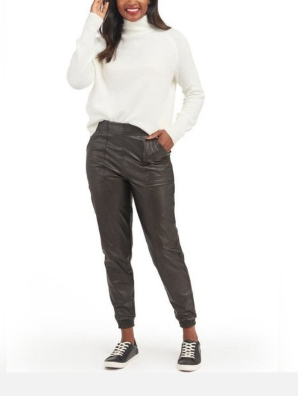 Spanx Faux Black Leather Jogger Pants